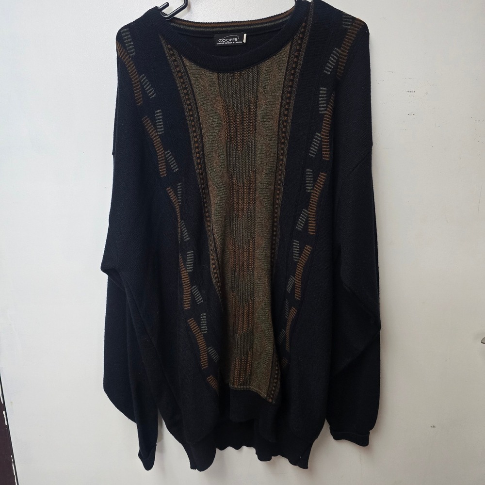 Vintage Cooper Coogi Style Knit Sweater Navy Blue Wool Blend 2XLT Made in Canada